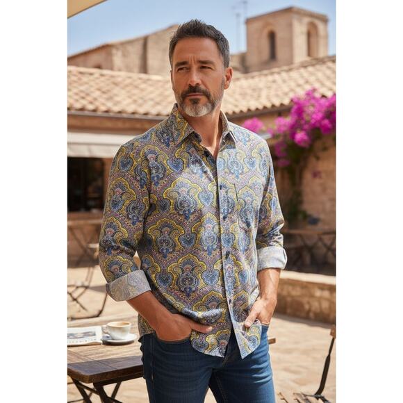 Alan Fussler Men’s Med Multi Colored Paisley Long Sleeve Button Down Collar - Picture 1 of 10